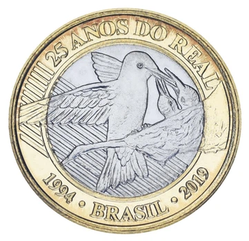 Монета Бразилия 1 реал 2019 Биметалл AU-UNC 25 Anos Doreal