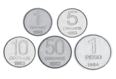 Набор монет Аргентина набор из 5 монет 1983-1984 AU-UNC 1, 5, 10, 50 сентаво, 1 песо