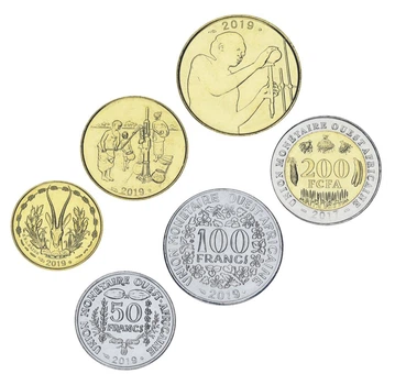Набор монет Западная Африка набор из 6 монет 2017-2019 UNC 5, 10, 25, 50, 100, 200 франков
