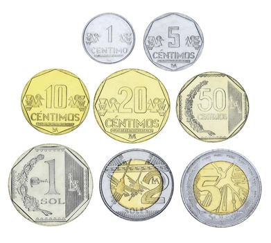 Набор монет Перу набор из 8 монет 2010-2022 UNC 1, 5, 10, 20, 50 сентим, 1, 2, 5 солей