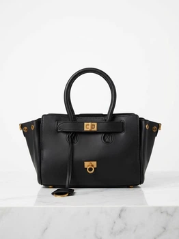 Жіноча сумка Balenciaga Bel Air Bag 24*16*10 см чорного кольору з гладкої натуральної шкіри із золотистою фурнітурою.