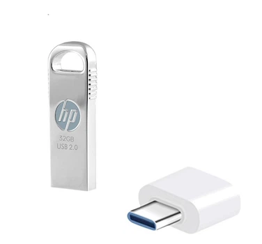 Флеш память USB HP V206w 32GB USB 2.0 Silver переходник Type-C