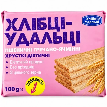Хлібці дієтичні Лавка Здоров"я Хлібці-Удальці хрусткі пшеничні гречано-ячмінні 100 гр.