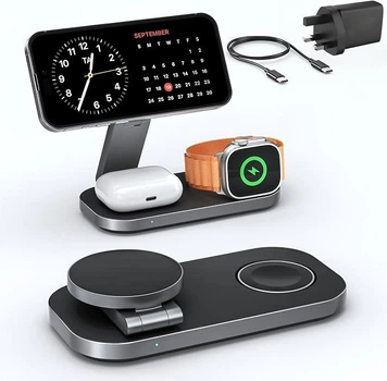 Складная беспроводная зарядная станция 3 в 1 MagSafe (15W) для iPhone, Apple Watch и AirPods (+ адаптер в комплекте, черный)