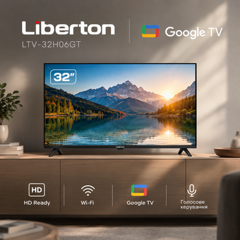 Телевизор LIBERTON, 32", Smart TV, Google TV, HD Ready, Wi-Fi, голосовое управление