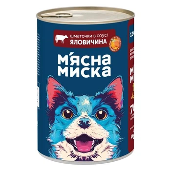 Вологий корм М'ясна Миска для дорослих собак в соусі з яловичиною та овочами 1240г*8шт