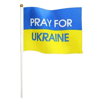 Набір прапорців України "PRAY FOR UKRAINE" 14×21 см, 10 шт., синьо-жовті прапорці (SZ-780023)
