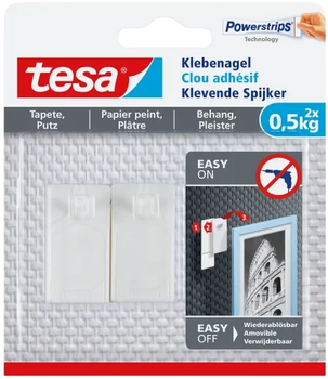 Гачок клейкий TESA Powerstrips для шпалер та штукатурки 2 шт. до 0.5 кг (77772-00000)