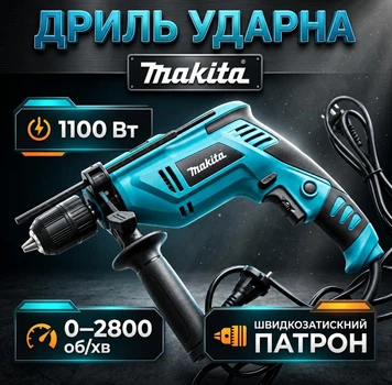 Ударная Дрель Makita 1100 Вт 2800 об/мин Патрон быстрозажимной 13 мм