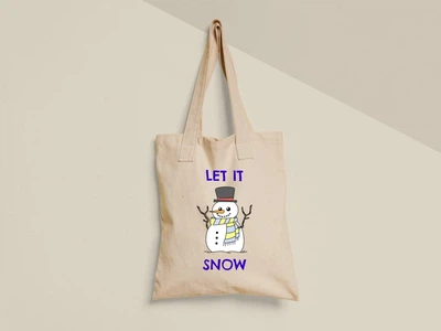 Эко сумка шоппер с принтом Let it snow Весёлый снеговик Бежевый 35х41 см
