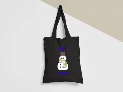 Эко сумка шоппер с принтом Let it snow Весёлый снеговик Черный 35х41 см
