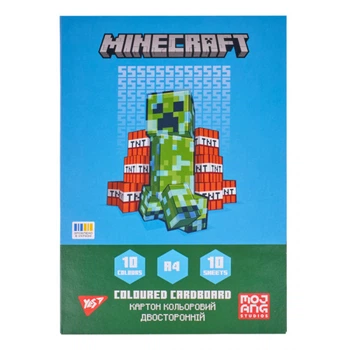 Картон кольоровий двосторонній Yes Minecraft A4 10 арк. папка (955456)