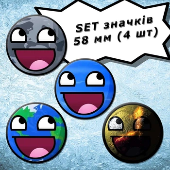 Roblox Epic Face Smile | Эпик Фейс Смайл | Комплект набор из 4 значков, 58 мм (02) Луна, обратная сторона Луны, Земля, Плутон