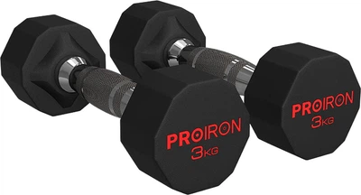 Гантелі PROIRON 2 x 3 кг, у гумовому покритті