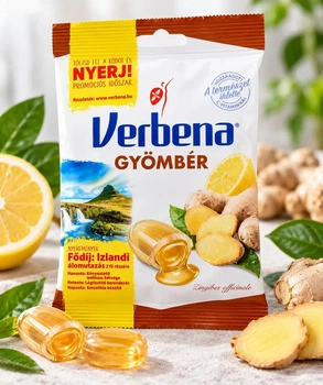 Цукерки льодяники Імбир Лимон Verbena Gyömbér Ginger Вербена з імбиром медом та вітаміном C Пакет 60г