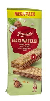 Вафлі солодкі Biedronka Bonitki Maxi Wafelki Mega Pack Orzechowe Боніткі з фундуком 10шт 450г