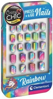 Zestaw sztucznych paznokci Clementoni Crazy Chic Press & Go Nails - Rainbow 24 szt (18907) (8005125189076)