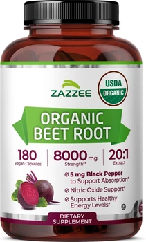 Добавка премиум-класса поддержка оксида азота Zazzee Organic Beet Root 180 капсул