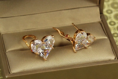 Сережки Xuping Jewelry Велике кришталеве серце 1,5 см золотисті