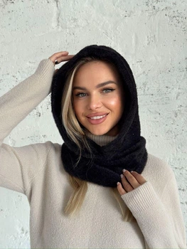 Капюшон капор с воротником из экомеха альпака WARM ALPAKA черный