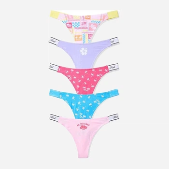 Набір трусиків танга жіночих бавовняних Victoria's Secret 708988434 M 5 шт Яскравий мікс (1162728362)