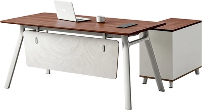 Комп'ютерний стіл OfficePro PG-M24B-16B 75х160 см з тумбочкою Горіховий + Світло-сірий