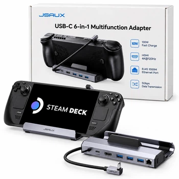 Зарядная док-станция JSAUX 6в1 для Steam Deck, ROG Ally, Ally X, Legion Go, Go 2, Go S, HDMI 2.1, USB 3.0, PD 100 Вт