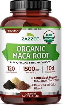 Добавка премиум-класса перуанская мака поддержка энергии выносливости Zazzee Organic Maca Root 120 капсул
