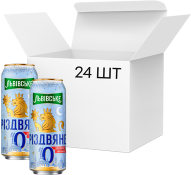 Упаковка пива Львовское Рождественское №0 темное безалкогольное фильтрованное 0.48 л х 24 шт (4820250945403)
