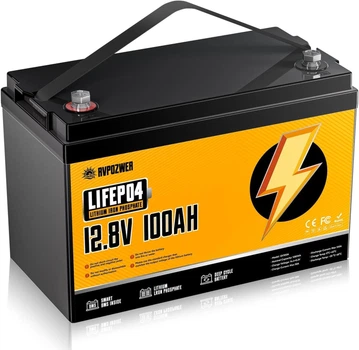 Аккумулятор литий-железо-фосфатный RVPOZWER A-12V100Ah LiFePO4 12.8 В 100 А·ч 1280 Вт·ч с BMS для ИБП и солнечных систем