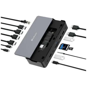 Док-станція Verbatim USB-C Pro 15в1 2xHDMI/RJ45/4xUSB-A/3xUSB-C/SD/microSD/Audio/DisplayPort/SSD Grey (32174)