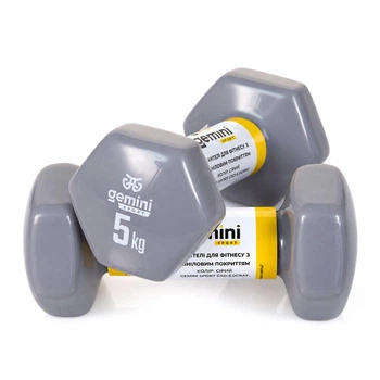 Гантелі для фітнесу Gemini Sport з вініловим покриттям 2×5 кг сірі GSD-5.0GRAY