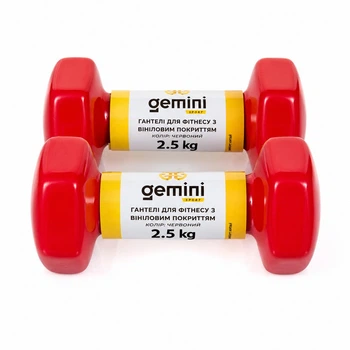 Гантелі Gemini Sport для фітнесу з вініловим покриттям 2шт по 2.5кг червоні GSD-2.5RED