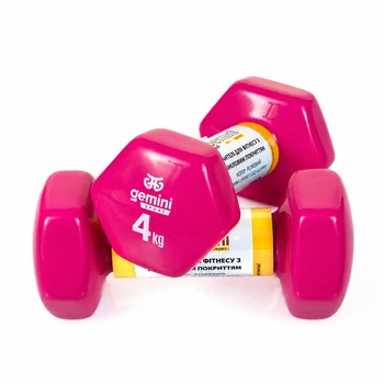 Гантелі для фітнесу Gemini Sport з вініловим покриттям 2×4 кг рожеві GSD-4.0PINK