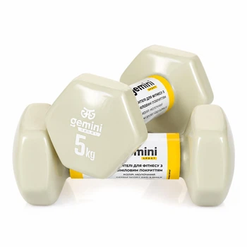 Гантелі для фітнесу Gemini Sport з вініловим покриттям 2×5 кг білі GSD-5.0MILK
