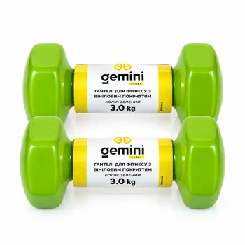 Гантелі Gemini Sport для фітнесу з вініловим покриттям 2шт по 3.0кг зелені GSD-3.0GR