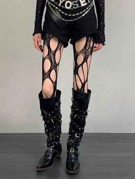 Колготки готика рвані ажурні чорні One size (GOT8)