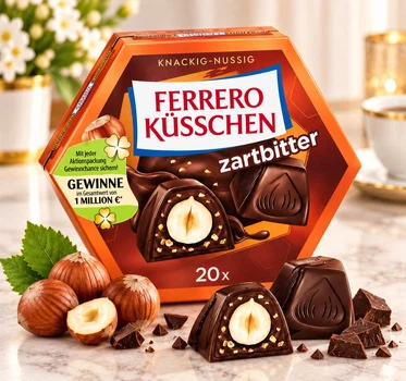 Набір Подарунок Шоколадні цукерки Ferrero Küsschen Zartbitter Ферреро Кюсхен цілий фундук у темному шоколаді 20шт Коробка 178г