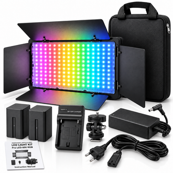 LED-лампа VP600 RGB 24W + RGB 15W, 2700–6500K, 42 ефекти, 2×NP-F750 — відеосвітло для фото та відео