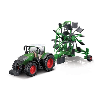 Трактор Bburago Fendt 1050 Vario с роторными граблями масштабная модель 10 см металл/пластик 18-31665