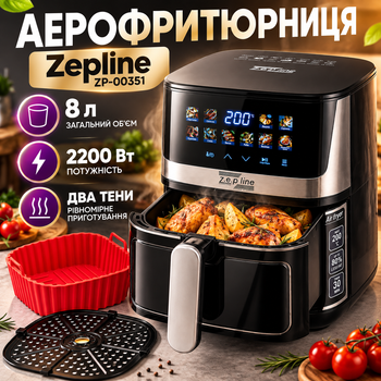 Мультипечь Zepline ZP-00351 8 л 2200 Вт 10 программ Аэрофритюрница с двумя ТЭНами и силиконовой формой