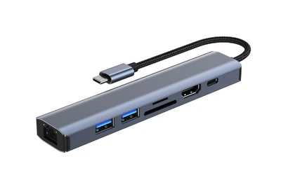 Адаптер Dynamode 7-в-1 USB-C to HDTV 4K/30Hz, 2хUSB3.0, RJ45, USB Type-C PD 100W Female, SD/MicroSD