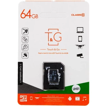 Карта памяти T&G microSDXC UHS-1 Class 10 64GB с SD-адаптером черная