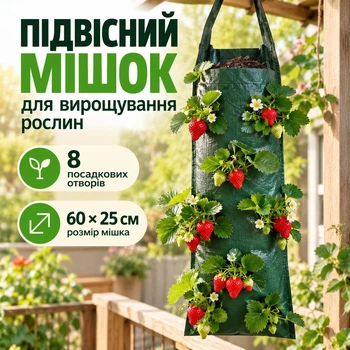 Подвесной многоразовый мешок для вертикального выращивания клубники, цветов и зелени, 8 посадочных отверстий, 60×25 см, зеленый