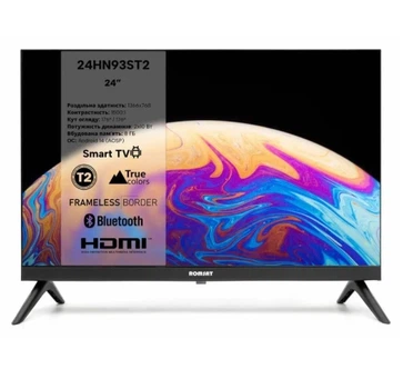 Телевізор 24' Romsat 24HN93ST2, 1366x768, 60 Гц, Smart TV, Android 14, DVB-T2/С, HDMI/VGA, USB, VESA 100x0