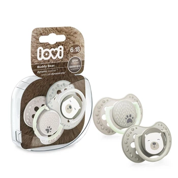 Пустышка силиконовая динамическая LOVI Buddy bear 6-18 м-цв., 2 шт