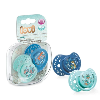 Пустышка силиконовая динамическая LOVI 22/843boy Folky, 6-18 мес, 2 шт.
