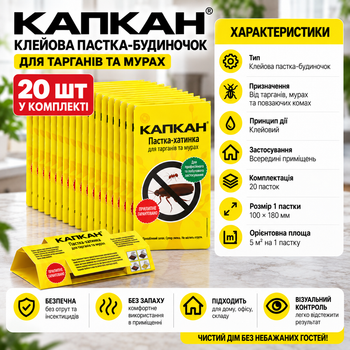 Клейова пастка Капкан для тарганів та мурах, 20 шт