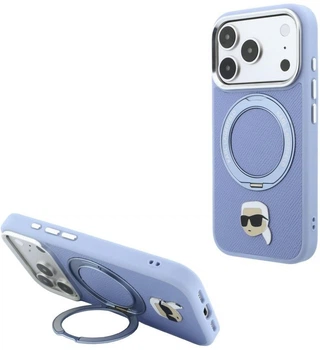 Etui do smartfona Apple iPhone 17 Pro Max / 18 Pro Max Karl Lagerfeld with Ring Stand 360 Karl Head Pin MagSafe Light Blue (KF003238)
