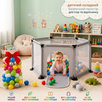 Детский игровой манеж складной 120×100×55 см с 6 месяцев серый